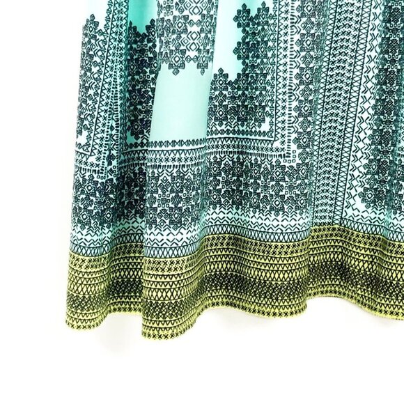 London Times Halter Maxi Dress Womens 12 Turquoise Black Geometric Print - Picture 6 of 14